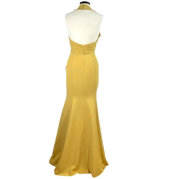 💛 TS COUTURE Gold Formal Halter Mermaid Flare Gown - Picture 2 of 6
